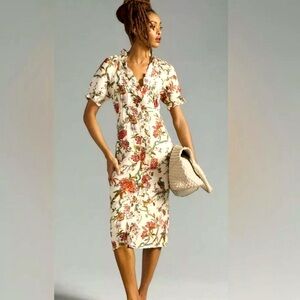 Anthropologie Pilcro Ruffle-Collar Buttondown Dress SZ 12
Linen Floral Print